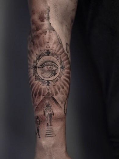 How to do realism grey wash tattoos, step by step quide - Human evolution, where are we coming from? 1 Prepare Your Ink: Use high-quality black ink specifically formulated for tattooing. Pour a moderate amount of black ink into several ink cups, leaving enough space to dilute the ink later for different shades of grey. Have distilled water or a mixing solution ready to dilute the ink as needed. 2 Outline the Design: Transfer the stencil onto the client's skin using transfer solution and allow it