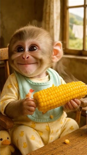 Baby Monkey Tries Corn for the First Time! 🐵🌽 Cutest Reaction Ever Caught on Camera