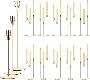 Yaomiao 30 Pcs Gold Candlestick Holders Metal Taper for Wedding Table | Three Height Tiers for Layered Look, Fits Standard Tapers, Dining Party Anniversary Event Centerpiece, Polished Gold Finish