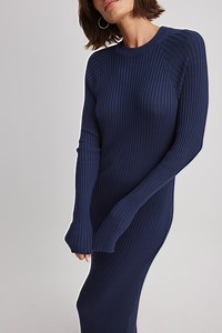 Knitted Ribbed Maxi Dress Navy