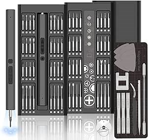 Electric Screwdriver 82 in 1 Precision Screwdriver Set, Rechargeable Cordless Electric Screwdriver Tool Kit with LED Lights for Glasses Watch Phone, Magnetic Electric Screwdriver with 64 Bits