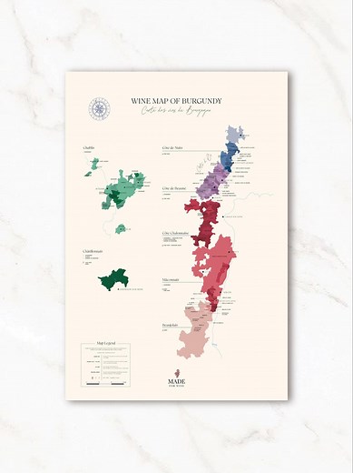 Wine Map of Burgundy, France | Wine Regions, Appellations | Educational Tool & Gift for Wine Enthusiasts | Winery, Vineyard, Tastings Art - Etsy