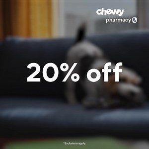 Running low on your pet's meds? Save With Code: RXSAVE20. Get 20% off your next Chewy Pharmacy order and enjoy hassle-free refills. | Chewy