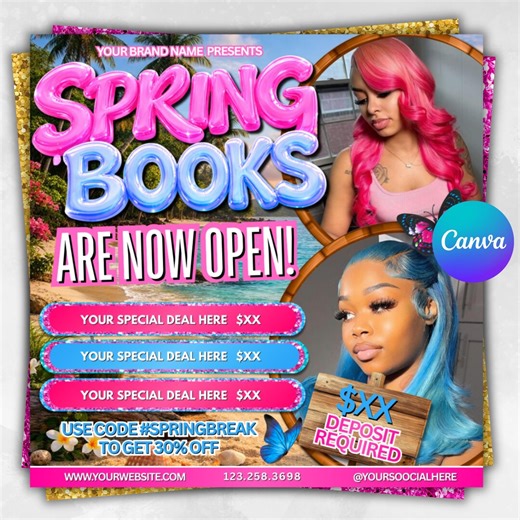 Spring Break Flyer, March Bookings, Editable Spring Glam Flyer Template, Spring Flyer, Book Now Flyer, Canva Template Instant Download - Etsy