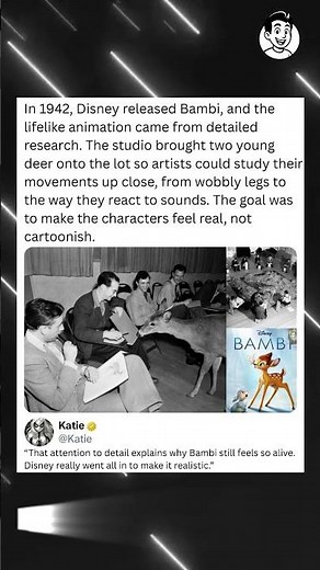 In 1942, Disney released Bambi, and the lifelike animation came from detailed research. The studio