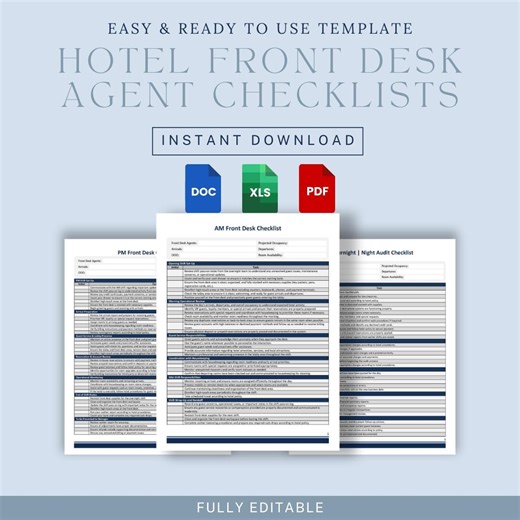Hotel Front Desk Checklist | Office Operations Template | Daily Task Guide for Hospitality Managers - Etsy