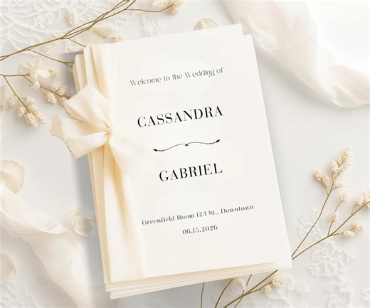 Editable Folded Wedding Program Template | Minimalist Bi-fold Wedding Ceremony Program | Printable Elegant Itinerary |instant Download, M001 - Etsy