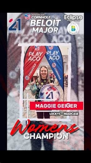 🔥 ABSOLUTE DOMINATION IN BELOIT! 🔥Maggie Geiger puts on a SHOW at the Beloit Major, throwing an insane 10.35 PPR with Lucky’s Headcase and going UNDEFEATED to capture the Women’s Division title! 💥She continues to live up to the nickname “Machine Gun” Maggie, firing on all cylinders from start to finish! 💪🎯🏆 Her FIRST Women’s Major win of Season 21 — and it won’t be the last!Huge congratulations to Maggie on an outstanding performance!#WeAreCornhole #ACO #WeAreACO #ACOFamily #BeloitMajor #W