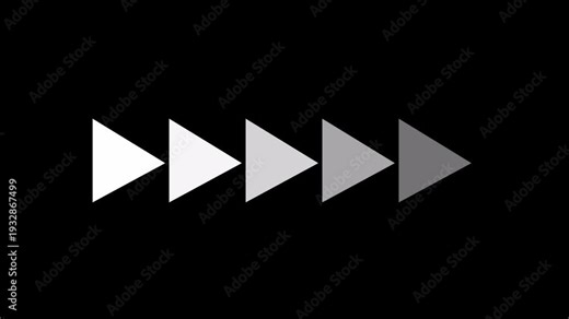 Right fast forward sign next button with moving forward. Fast forward white six symbols icon symbol animation on black background.