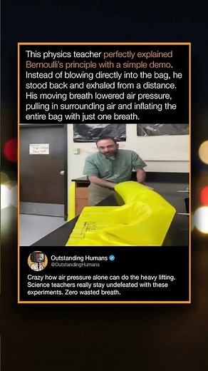 This physics teacher perfectly explained Bernoulli's principle with a simple demo.