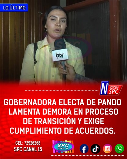 #Transición || LA GOBERNADORA ELECTA DE PANDO, GABRIELA DE PAIVA, LAMENTÓ QUE HASTA LA FECHA NO SE HAYA INICIADO EL PROCESO DE TRANSICIÓN DE GESTIÓN. SEÑALÓ QUE LA AUTORIDAD SALIENTE ESTARÍA INCUMPLIENDO LOS COMPROMISOS ASUMIDOS, YA QUE ESTE MARTES DEBÍA REALIZARSE LA PRIMERA REUNIÓN DE COORDINACIÓN PARA ABORDAR ESTE TEMA, SIN EMBARGO NO EXISTIÓ AVANCES EN EL ENCUENTRO. LA AUTORIDAD ELECTA EXPRESÓ SU PREOCUPACIÓN POR ESTA SITUACIÓN Y PIDIÓ QUE SE DÉ CUMPLIMIENTO A LA NORMATIVA PARA GARANTIZAR UN
