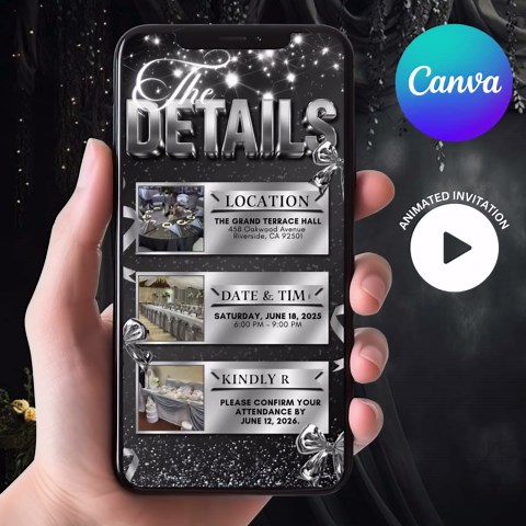 Black-silver Prom Send off Digital Invitation,editable Prom Flyer Template, Glam Prom Party Invite, DIY Graduation Prom Queen Animated Evite - Etsy