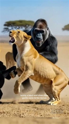 Heroic Action: Male Gorilla Saves Baby Gorilla from Lion Attack