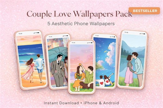 Couple iPhone Wallpaper Bundle | Romantic Love Wallpapers | Beach, Rainy, Sky & Nature Backgrounds | Instant Download