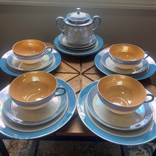 Vintage Japanese Lustreware Tea Set | Takito TT Diamond | 17pc Plates, Cups & Sugar Bowl | 1920s–30s - Etsy