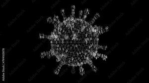 computer virus ransomware binary numbers 3d animation. Can be used to represent computer security antivirus, database hack or spyware protection
