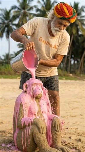 Monkey | बंदर From Sand to Life 😲 | Old Man Creates an Amazing Monkey Sculpture#sandsculpture#ai