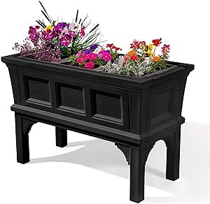 Step2 Atherton Raised Planter Box, Large Planters for Outdoor Plants, Gardening and Flower Pot for Patio or Porch, Easy Drainage, Durable Plastic, Onyx Black