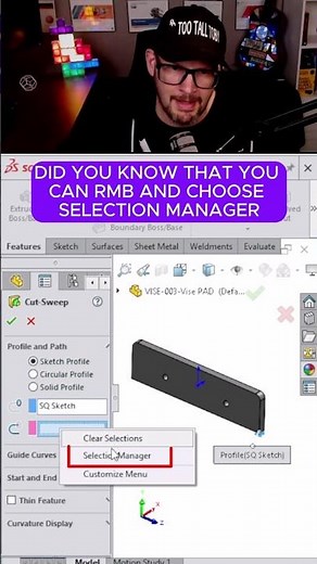 Create a SWEEP without a PATH - Selection Manger for #lofts #sweeps #guide #curves #SOLIDWORKS