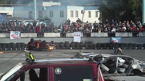 Stunt Car Flips Over, Explodes. Thrilled Audience Stock Footage - Video of performance, explosion: 106807244