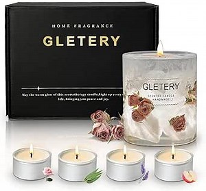 4 Pack Aromatherapy Candles for Home Scented, Dried Rose Aromatherapy,Soy Wax Artisan Candle in Glass Jar with Lid,Healing Crystal Candle,Highly Scented Luxury Glass Jar Scented Candle & Box