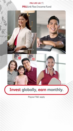 Steady income stream from potential monthly payouts—that’s PRULink Flexi Income Fund! Access a diversified global portfolio through ATRAM Investments. Contact a Pru Life UK agent today or visit https://rebrand.ly/PFIF1 ASC P0085P111124P | Pru Life UK