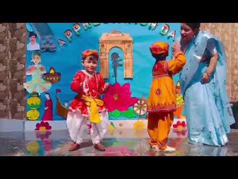 Pre Nursery children dancing happily as rajasthani people on appreciation day