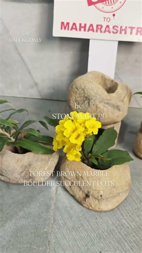 Forest Brown Stone Boulder Planters for Indoor and Outdoor