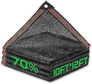 70% Shade Cloth, 10FTx12FT HDPE Mesh Tarp with Reinforced Grommets, Outdoor Sun Shade Net for Greenhouse, Plants, Garden, Pergola, Patio, Chicken Coop (10FT*12FT)