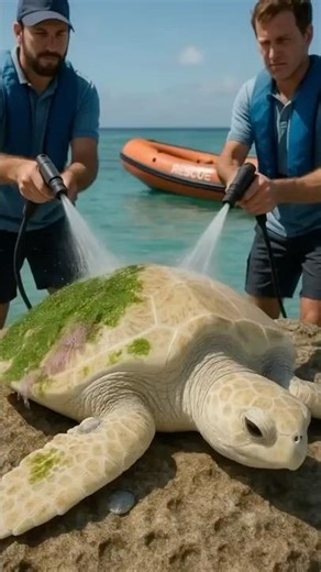 Incredible Rescue: Saving a Struggling Albino Sea Turtle Trapped by Algae💚#turtlerescue