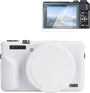 Rieibi Silicone Case for Canon G7X Mark III Case, G7X Mark III Accessories with Screen Protector,Detachable Screen Protective Film for Canon G7X Mark III Cover