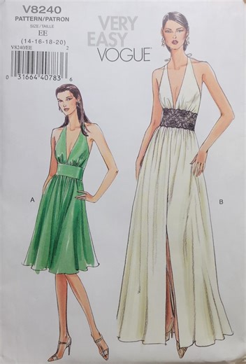 Vogue V8240 Sewing Pattern – Halter Evening Dress and Gown, Early 2000s, Sizes 14–20 UNCUT - Etsy
