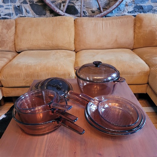 Vintage Corning Ware "vision" ~ Amber Glass Casseroles & Frying Pans Set - Made in France - Etsy UK