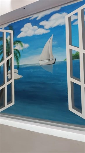 Blue ocean painting on wall # wall art