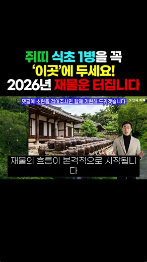 쥐띠 식초 1병을 꼭 '이곳'에 두세요! 2026년 재물운 터집니다 #금전운 #운세 #호안석 #재물운 #쥐띠 #쥐띠운세 #쥐띠사주 #쥐띠금전운