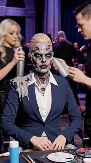 A monster bride gets her makeup done!