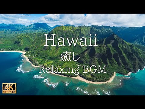 【ハワイ 4K】南国ハワイ癒しの波音・森の音、ヒーリングBGM｜空撮4K風景映像｜旅行 海｜Hawaii relaxing video Hawaii relaxing ocean sounds