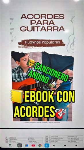 🎸 𝐄𝐁𝐎𝐎𝐊 𝐃𝐄 𝐀𝐂𝐎𝐑𝐃𝐄𝐒 - 𝐆𝐔𝐈𝐓𝐀𝐑𝐑𝐀 𝐀𝐍𝐃𝐈𝐍𝐀 🎶 ¿Te gustaría tocar tus huaynos favoritos con los 𝐑𝐄𝐀𝐋𝐄𝐒 𝐀𝐂𝐎𝐑𝐃𝐄𝐒? 🇵🇪✨ Accede a 𝟏𝟎𝟎 𝐜𝐚𝐧𝐜𝐢𝐨𝐧𝐞𝐬 𝐩𝐨𝐩𝐮𝐥𝐚𝐫𝐞𝐬 cuidadosamente revisadas para que puedas tocar y cantar con total seguridad 💪 Incluye temas de Los Apus del Perú, Dúo Encantos, Porfirio Ayvar, Max Castro ¡y muchos más! 🎤 👇🚨 Descárgalo ahora 𝐩𝐨𝐫 𝐬𝐨𝐥𝐨 𝟏𝟐 𝐬𝐨𝐥𝐞𝐬s🚨👇 | Guitarra Andina - Oscar Quenta Oficial