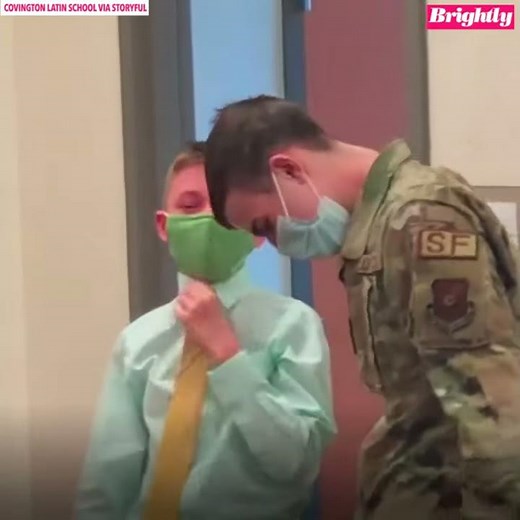 Airman surprises younger brother in school after a year apart | GMA