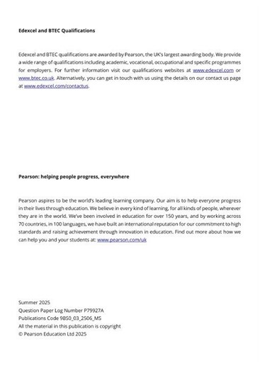 Edexcel A Level Business Paper 3 2025 Mark Scheme