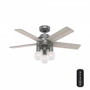 Hunter 44 inch Indoor Ceiling Fan with LED Lights and Remote Control - Standard Mount Ceiling Fan, 5 Blades, For Bedroom, Living Room, or Kitchen, Quiet - Hardwick 50597, Matte Silver