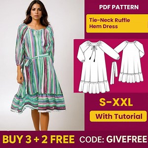Tie-neck Ruffle Hem Dress Sewing Pattern: Beginner Friendly (PDF Download) - Etsy