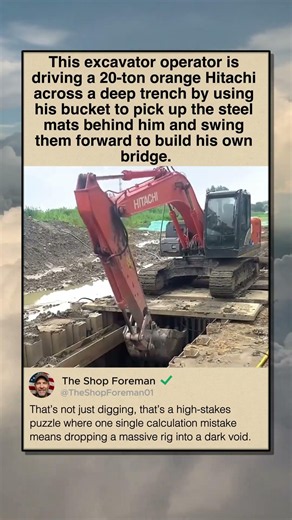 EXCAVATOR REBUILDS BRIDGE WHILE DRIVING