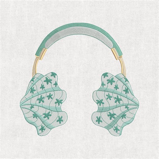 Shell Headphones Machine Embroidery Design - Seashell Headphones Embroidery Pattern - Beach Music Embroidery Files - 7 Sizes - Etsy