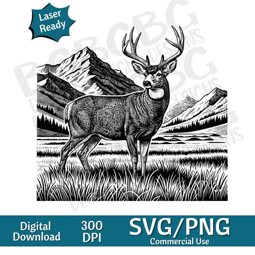 Mule Deer SVG PNG, Vector Graphic, Laser Engraver, Cnc, Clip Art, Laser Ready, Cutting Boards, Personalized Gifts - Etsy