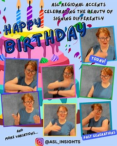 HAPPY BIRTHDAY! Exploring more regional variations in ASL — this time focusing on the sign for BIRTHDAY. There are several versions out there, but these are the ones I’ve personally seen when meeting participants. During my travels across 49 states, I kept journal notes of every Deaf person I met—and wow, their signs were different! These variations are treasures passed down through families, Deaf schools, mainstream programs, and social circles. ASL isn’t one-size-fits-all. It’s shaped by cultu