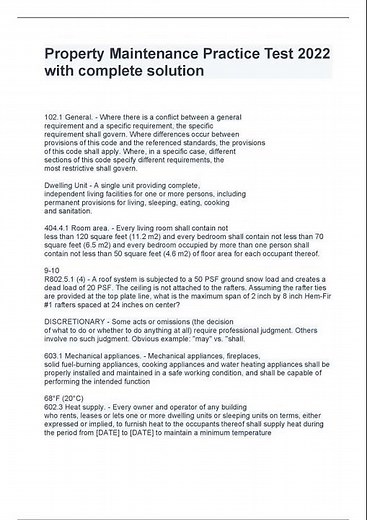 Property Maintenance Practice Test 2022 with complete solution