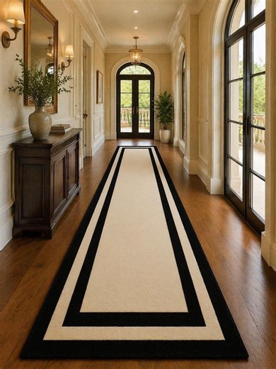 Modern Cream Runner Rug With Black Border, Long Hallway Rug, Kitchen Runner, Entryway Carpet, Minimalist Home Decor Rug, Luxury Floor Runner - Etsy