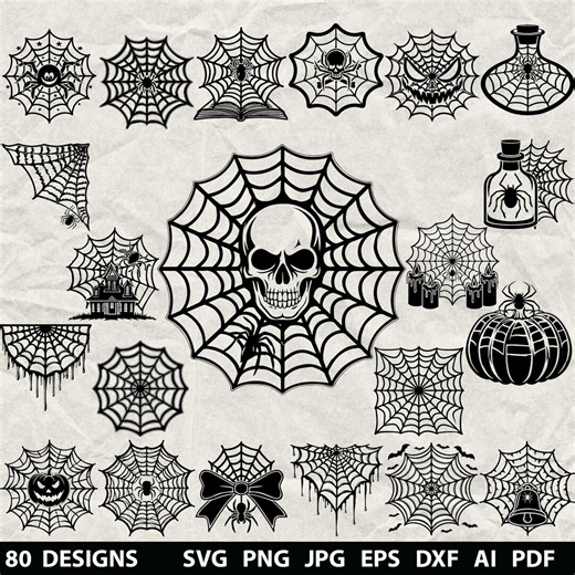 80  Spider Web Bundle Svg, Dxf, Eps, Ai, Pdf,jpg, Png Halloween Grayscale Burn Image Cut Vector Cnc Wood Cut Cricut Spooky Spider Silhouette - Etsy