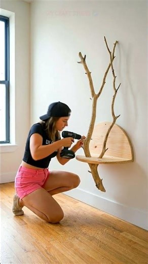 I Turned A Fallen Tree Branch Into A $1,000 Designer Shelf! 🌿 #diycraftstudio #DIYHomeDecor